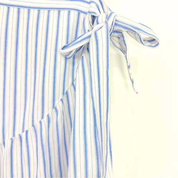 LOFT Cream Light Blue Vertical Stripe Linen Side Tie Front Wrap Skirt NEW - Picture 5 of 14